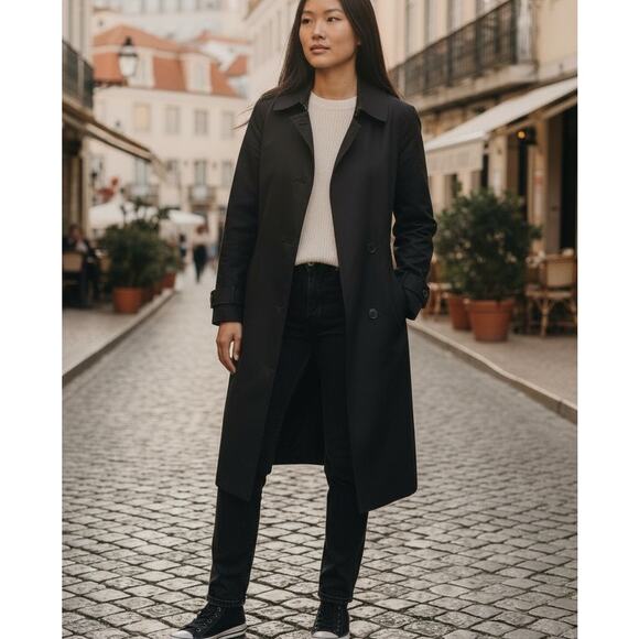 London Fog Black Waterproof Mid-Length Trench Coat Size Medium - Picture 14 of 14